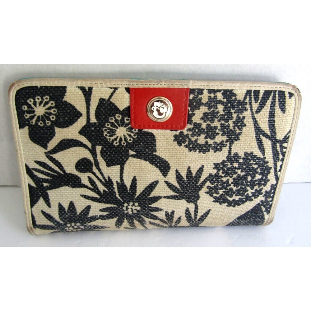 Spartina Daufuskie Island Wallet Black Floral Natural Linen Leather Trim Clutch